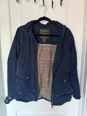 Ariat Calumet Navy Blue Field Jacket Horse Print Lining Snaffle Bit Small
